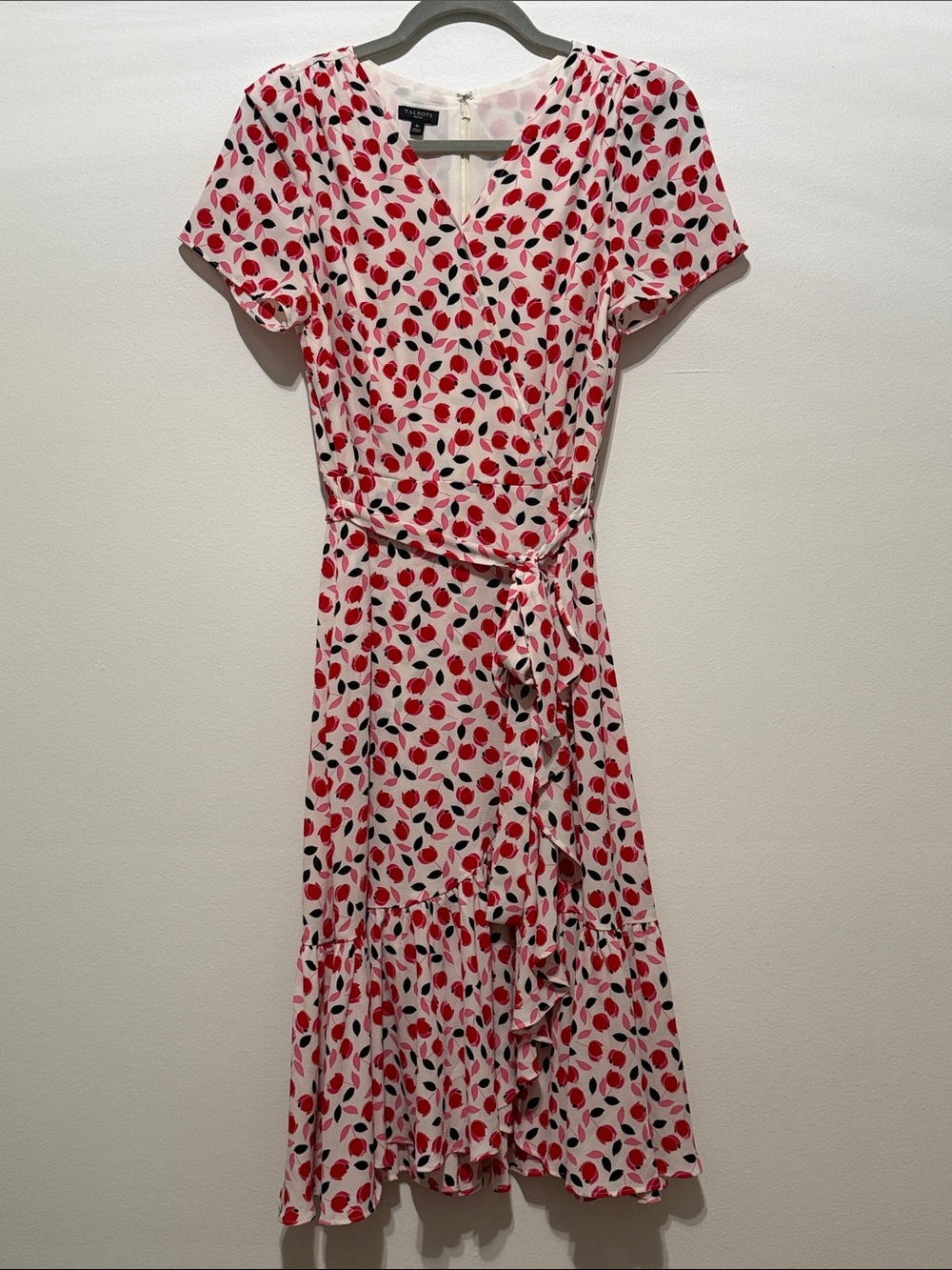 Talbots Pink and Red flower-Print Midi Wrap Dress